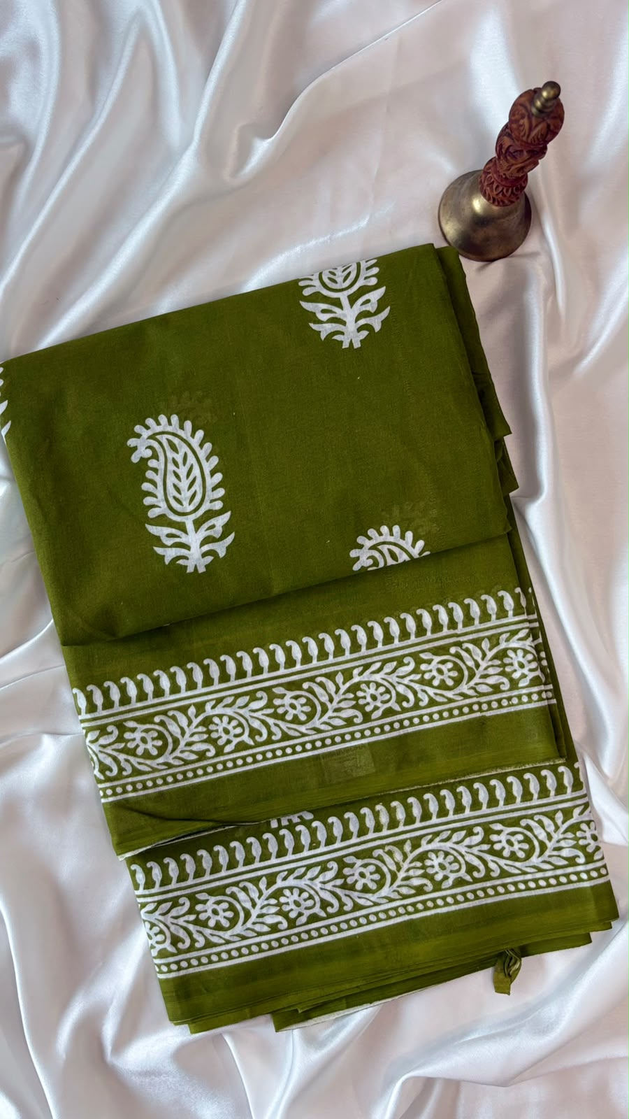 Cotton Saree- Olive Green