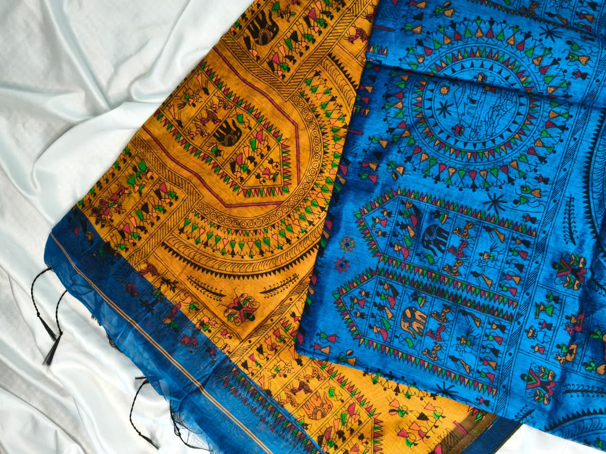 Khadi Cotton with Madhubani Print Saree